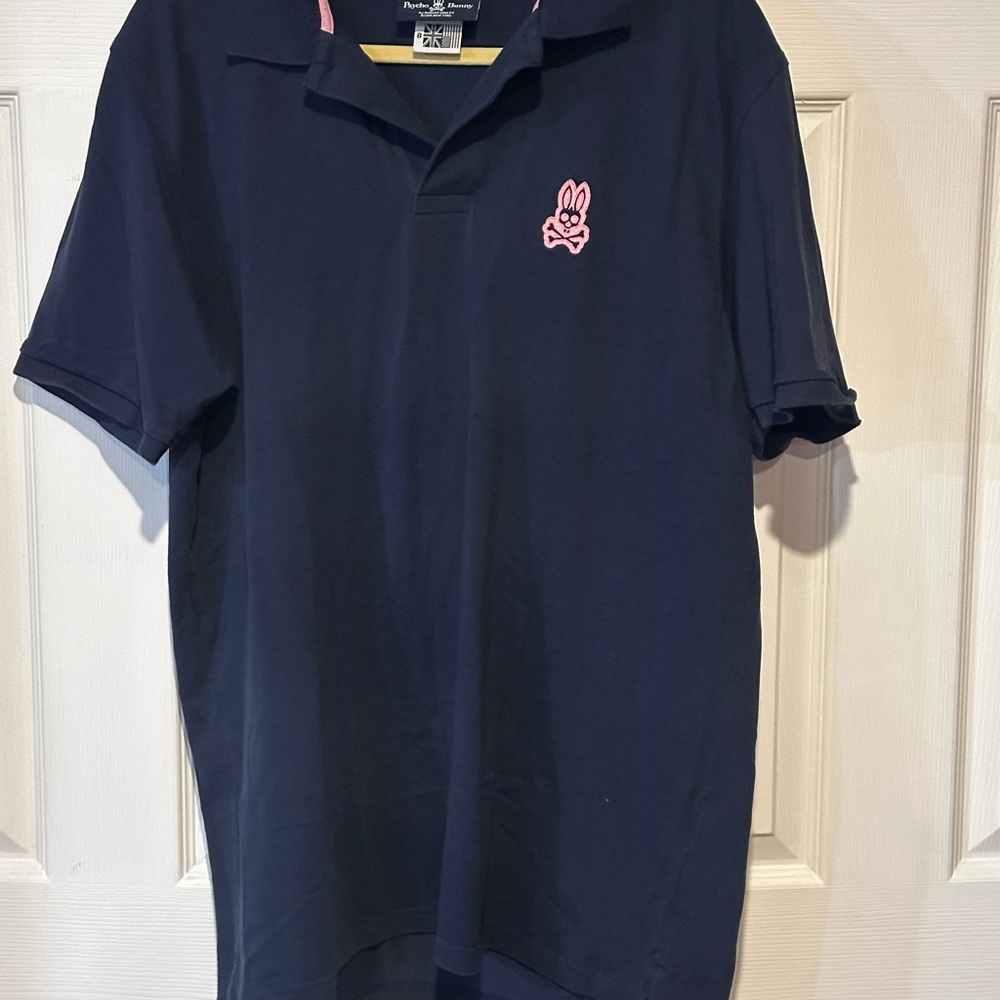 Psycho Bunny Blue and Pink Polo Shirt Classic Design Preowned